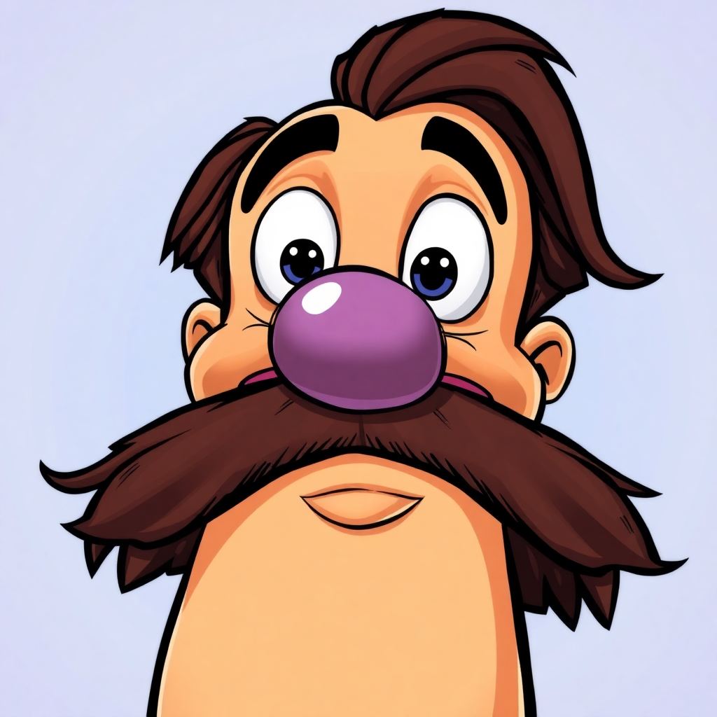 A cartoonish caricature with an exaggerated nose, maintaining a playful and fun appearance.

