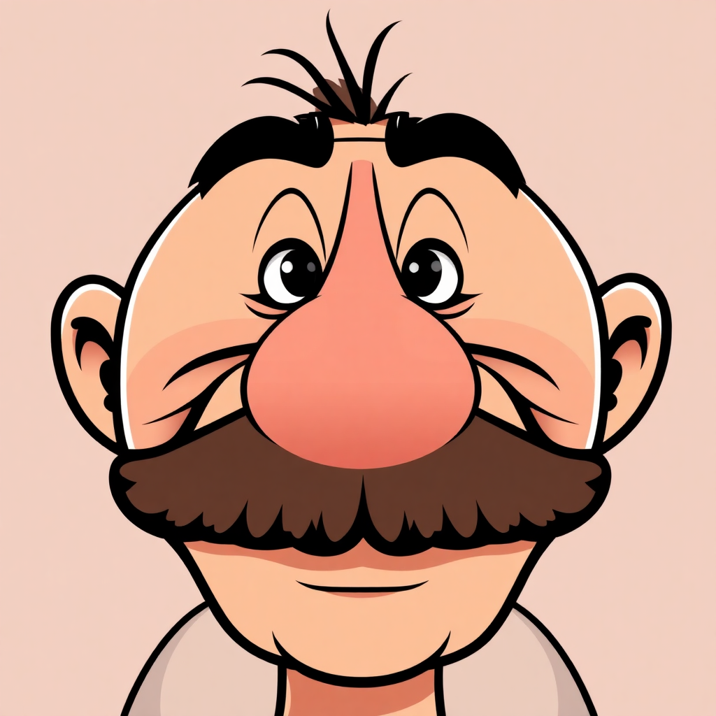 A cartoonish caricature with an exaggerated nose.
