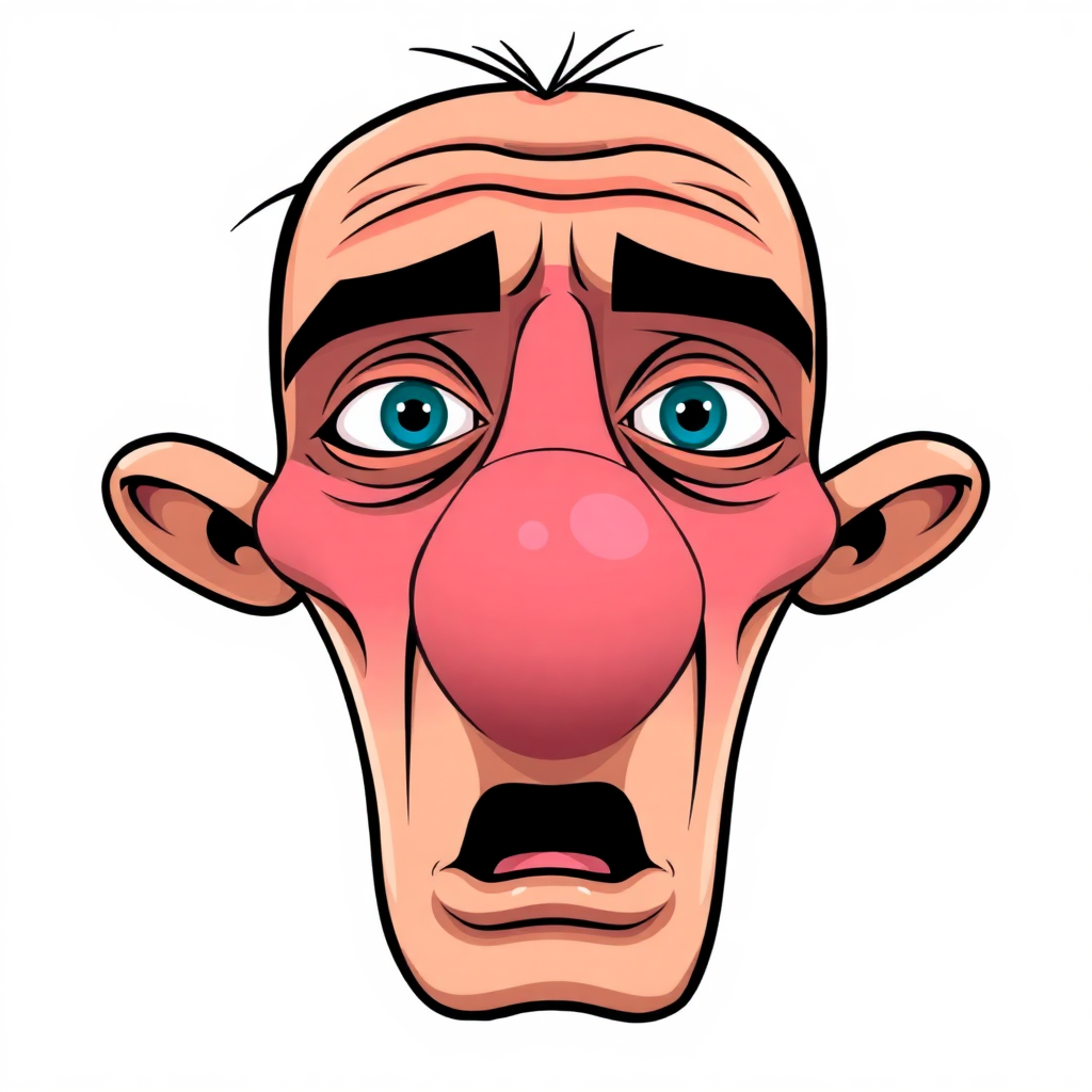 A cartoonish caricature with an exaggerated nose.
