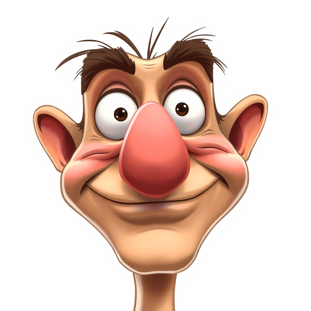 A cartoonish caricature with an exaggerated nose, maintaining a playful and fun appearance.
