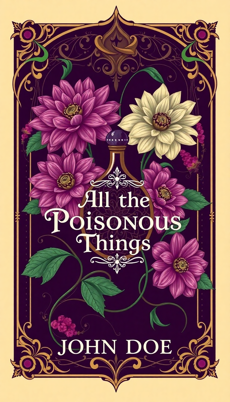 Elegant dahlia flowers and a mysterious poison vial adorn the captivating cover of "All the Poisonous Things" by John Doe.