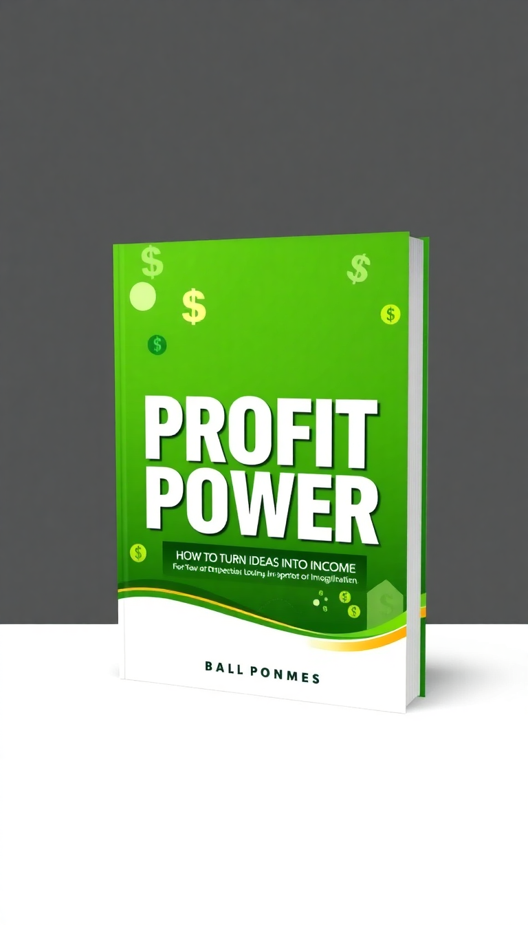 A trendy and eye-catching book cover for "Profit Power: How to Turn Ideas into Income" in the business genre. The design features a professional layout with a vibrant green color palette, symbolizing growth and wealth. Visual elements include stylized dollar signs and abstract graphics representing financial success, seamlessly integrated into the background. This design appeals to entrepreneurs and business enthusiasts seeking inspiration and guidance, with no text included. 